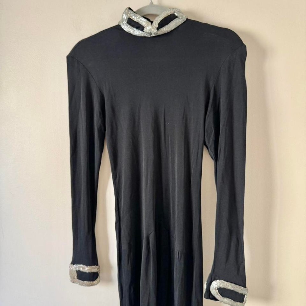 True vintage black long sleeve beaded dress XS